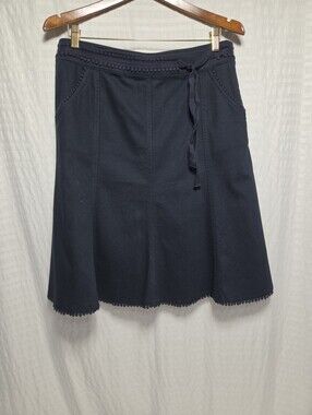 Per Una Marks & Spencers Cotton Navy Blue Fit & Flare Midi Skirt. Size 12